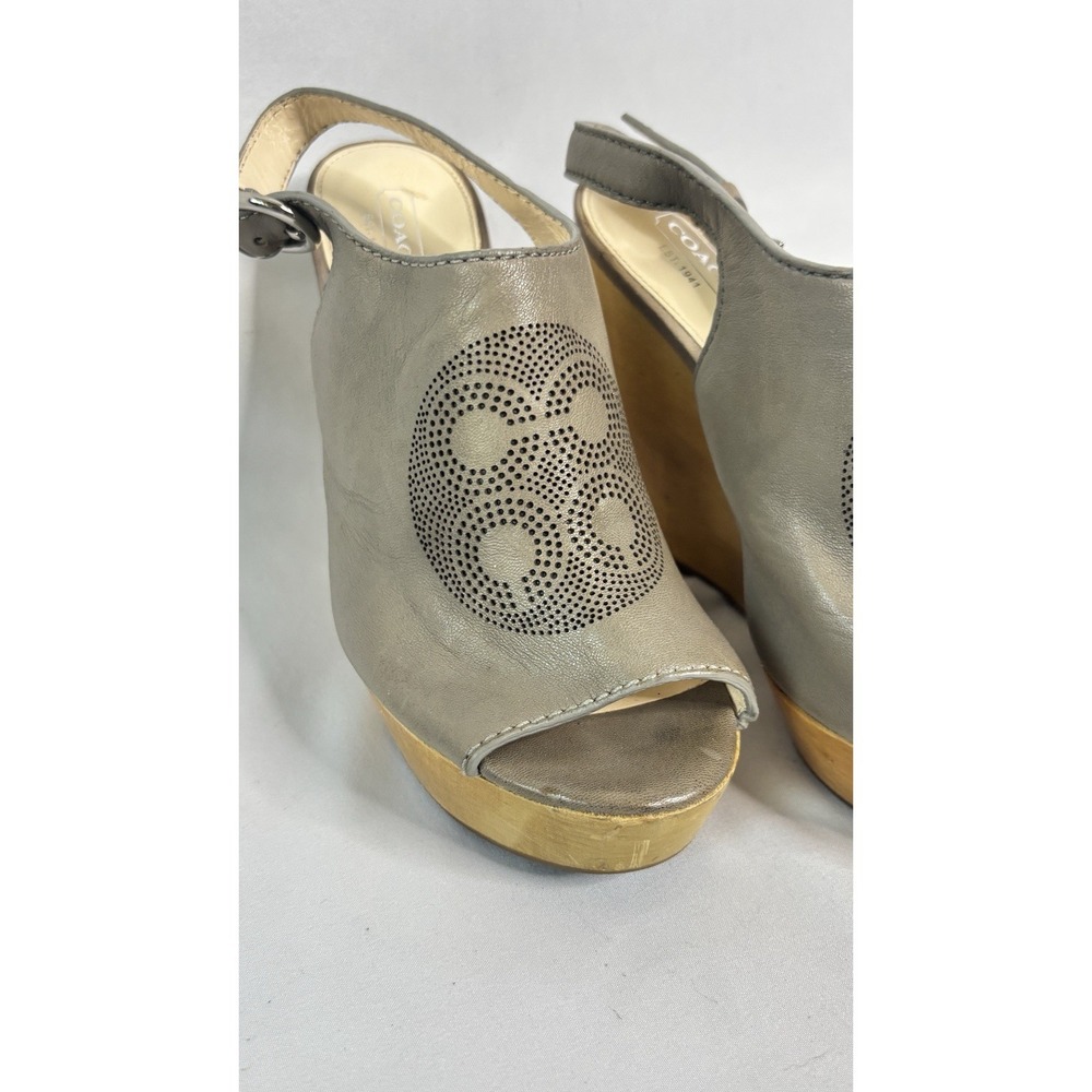 Coach Jade Wedge Platform Leather Laser Cut-out Open Peep Toe Taupe Gray 8 - Picture 3 of 8